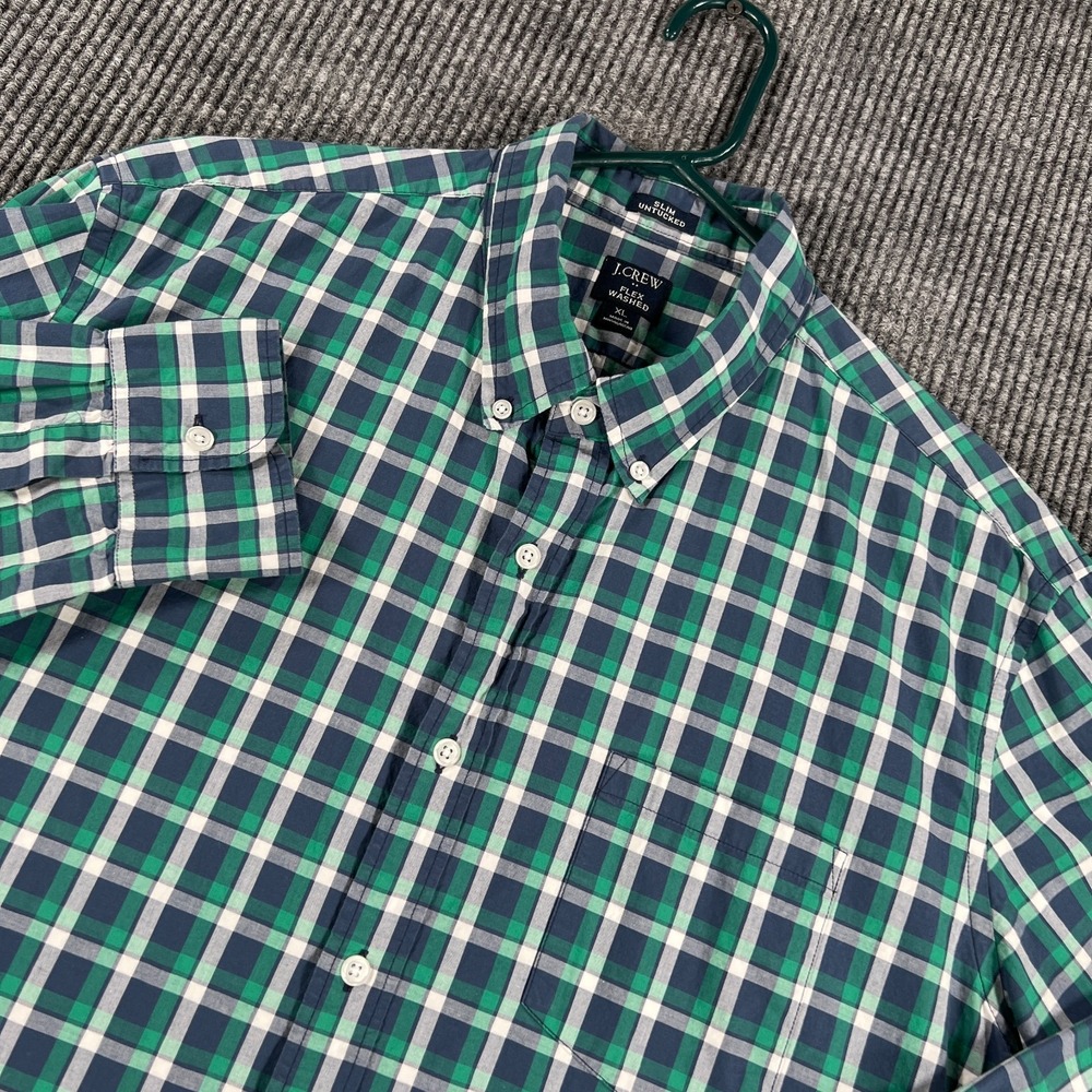 J Crew Shirt Mens‎ XL Extra Large Green Plaid Long Sleeve Slim Untucked Button